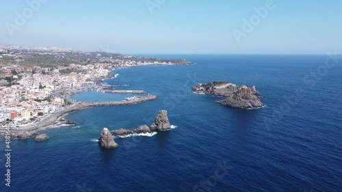 Distant view of the Cyclops islands in Sicily