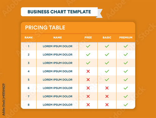 Business Price chart template, Web banner checklist design template. price list Comparison table design.