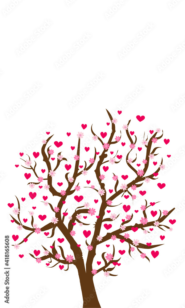 Árbol con corazones rosas. Árbol con corazones rosas.