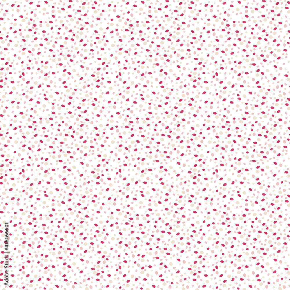 Bright pink and beige spots on a white background, seamless abstract pattern