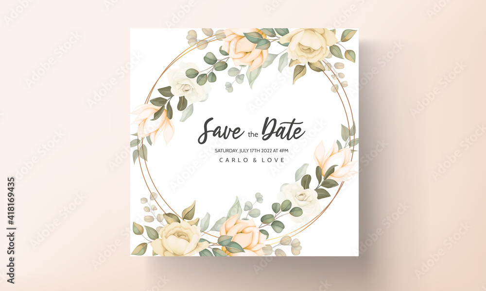 Elegant wedding invitation card with floral ornaments