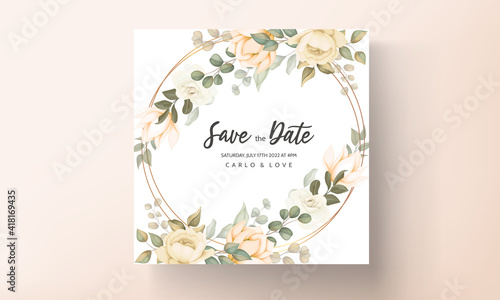 Elegant wedding invitation card with floral ornaments