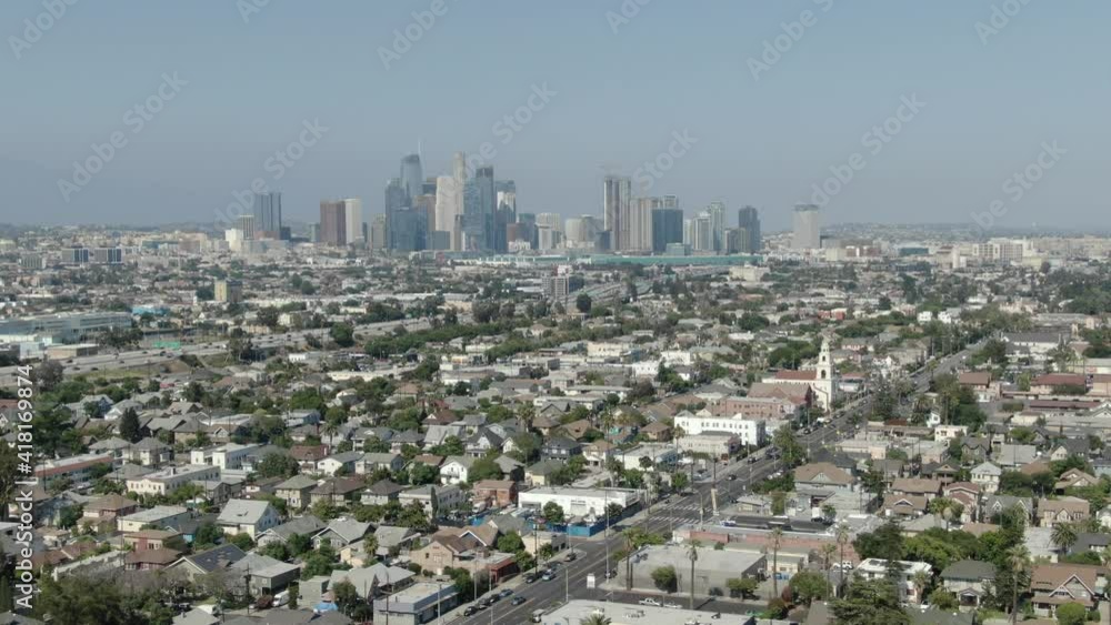 Los Angeles Downtown From Adams Normandie Telephoto Aerial Shot R California USA Los Angeles Downtown From Adams Normandie Telephoto Aerial Shot R California USA