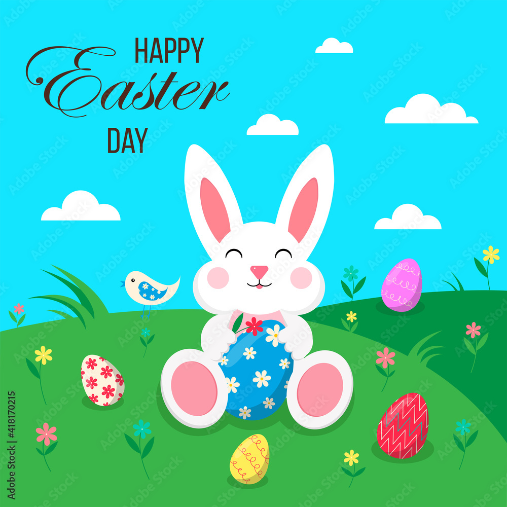 Easter poster with eggs and bunny. Happy Easter Day. Greetings and gifts for Easter in a flat style.Promotion and shopping template. Banner template for Easter Easter poster with eggs and bunny. Happy Easter Day. Greetings and gifts for Easter in a flat style.Promotion and shopping template. Banner template for Easter