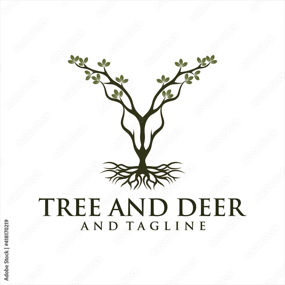 Modern deer head logo with leaf. Abstract, creative logo design Color and text can be changed according to your need,