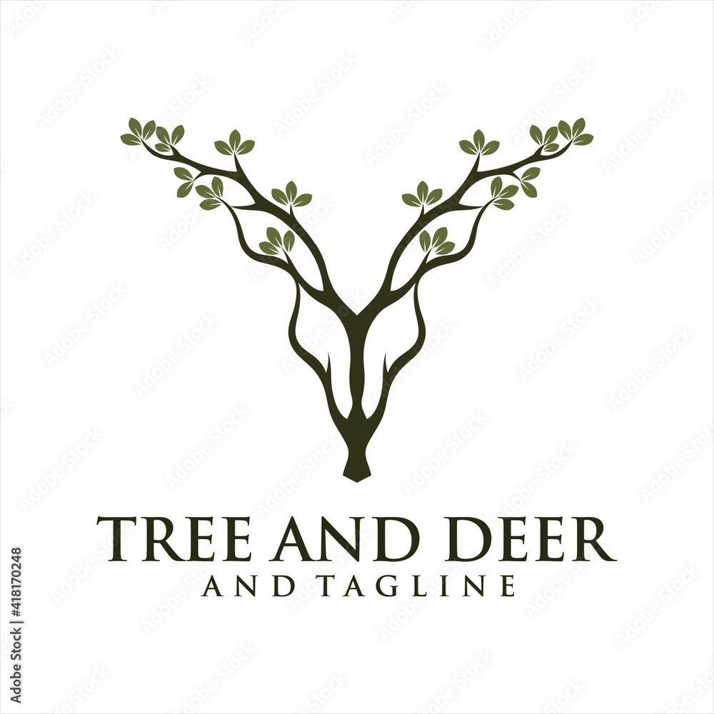 Obraz premium Modern deer head logo with leaf. Abstract, creative logo design Color and text can be changed according to your need,