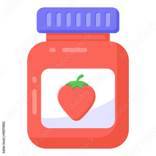 
A strawberry jam jar icon in flat design

