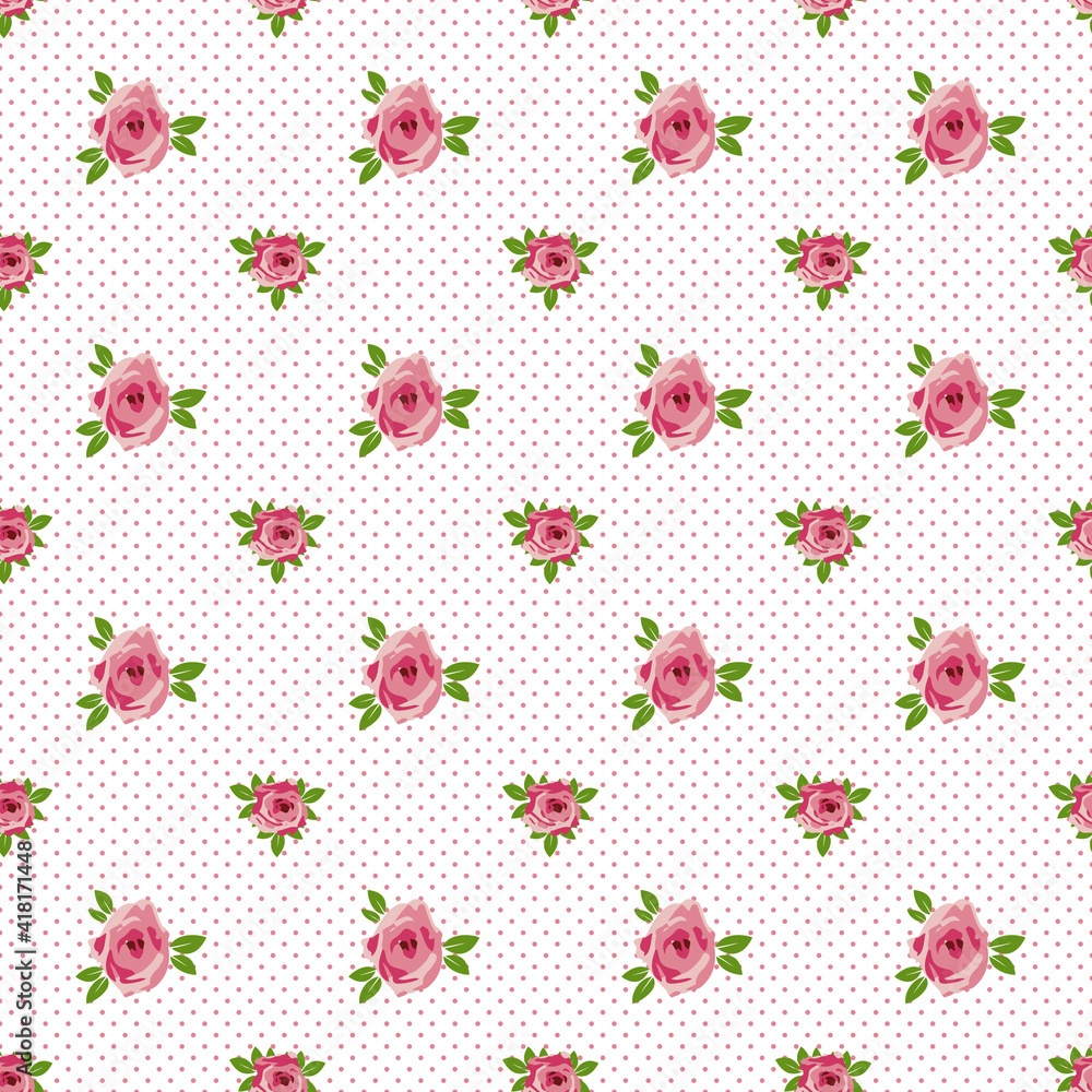 Bright roses on a white dotted background, seamless pattern 2 Bright roses on a white dotted background, seamless pattern 2