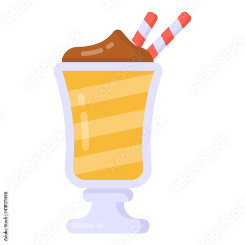 
An ice cream cup, chocolate ice cream flat icon

