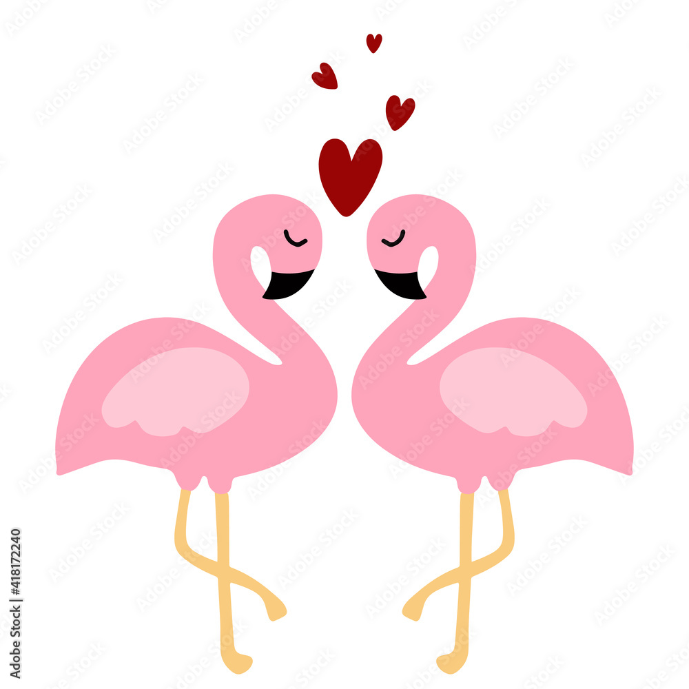 Fototapeta premium Cute card with flamingos. Love and Valentine's day Background. Vector Illustration