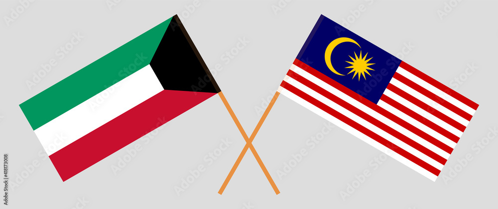 Crossed flags of Kuwait and Malaysia. Official colors. Correct proportion Crossed flags of Kuwait and Malaysia. Official colors. Correct proportion