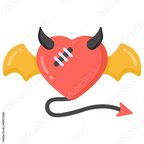 
Devil heart flat icon, heart with horns

