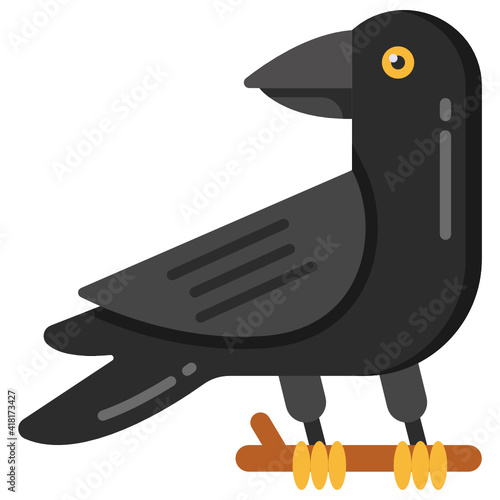 
A blackbird specie in flat style, crow icon

