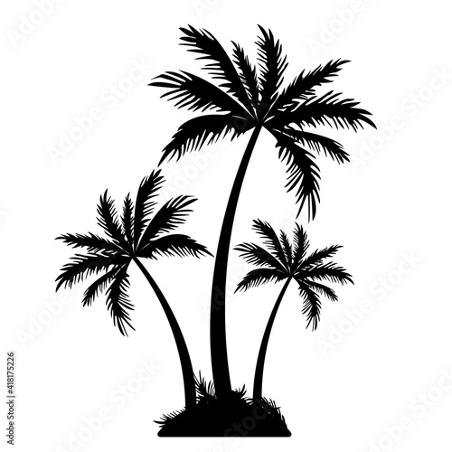 Realistic palm trees black silhouette. Tropical tree. Vacation and travel concept. Vector isolated on white © Саша Мельник