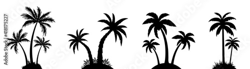 Tropical Palm Trees silhouettes collection. Vacation and travel concept. Vector isolated on white