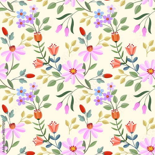 Seamless colorful flowers vector on yellow color background for fashion prints  wrapping  textile  paper  wallpaper.