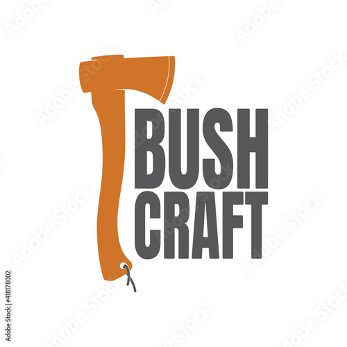 Vector colored bushcraft motif with hatchet. Isolated on white background.