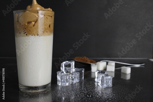 Dalgon coffee milk with coffee coffee foam and cooking ice sugar coffee photo