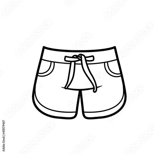 Sports small shorts for girls outline for coloring on a white background