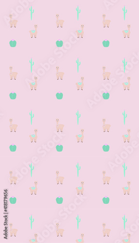 pattern with lamas alpacas cactus cactus flowers