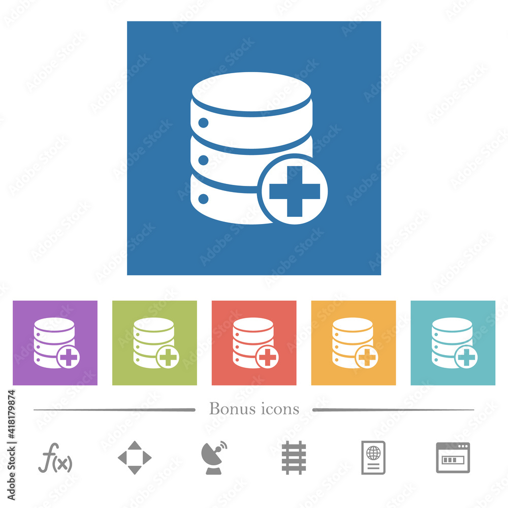 Add to database flat white icons in square backgrounds Add to database flat white icons in square backgrounds