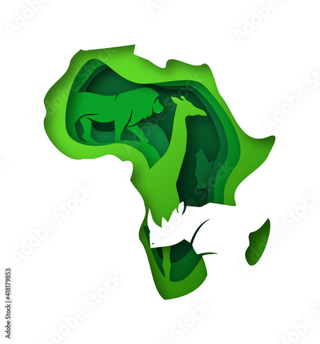 Green paper cut africa wild safari animal concept