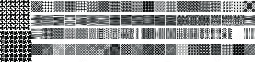 81 Universal different geometric seamless patterns. Endless vector texture can be used for wrapping wallpaper, pattern fills, web background,surface textures. Set of monochrome ornaments