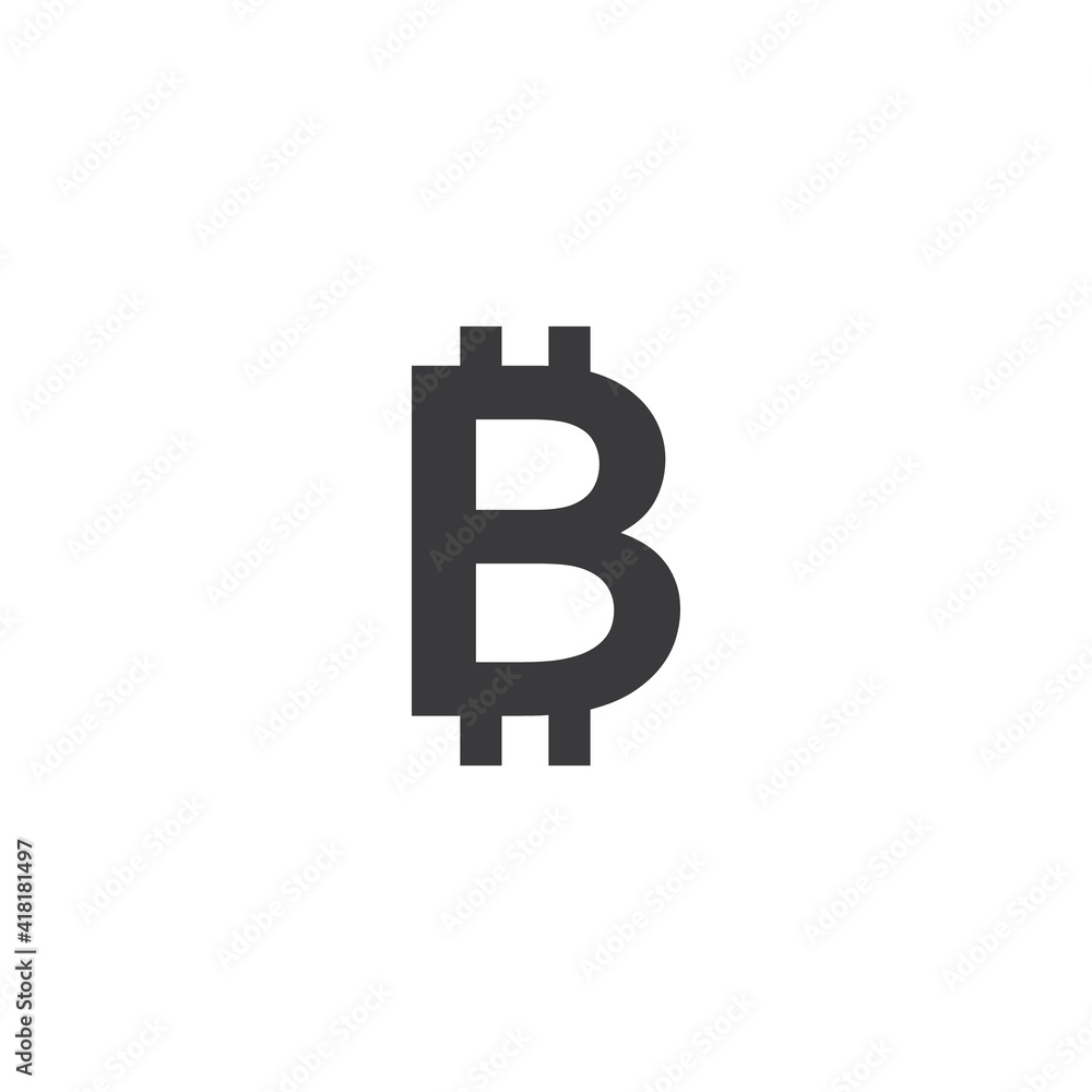 Bitcoin symbol icon, black and white design. Crypto payment. Vector illustration