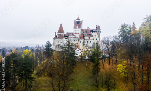 Panoramic view of mysterious Bran Castle in Romania