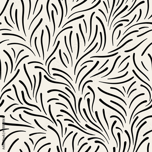 Vector seamless pattern. Floral stylish background. Elegant monochrome branches with narrow thin leaves.
