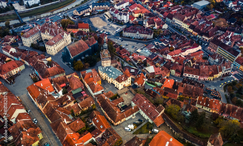 Architecture of romanian Sighisoara viewed from above