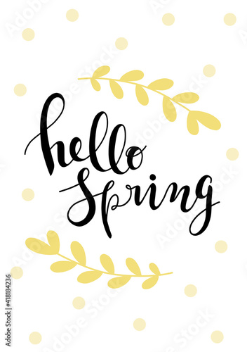 Happy Mother's Day. Hello Spring. Hand drawn scandinavian style vector illustration for card, poster, banner template with flowers, plant and hand drawn lettering © cheesyfox