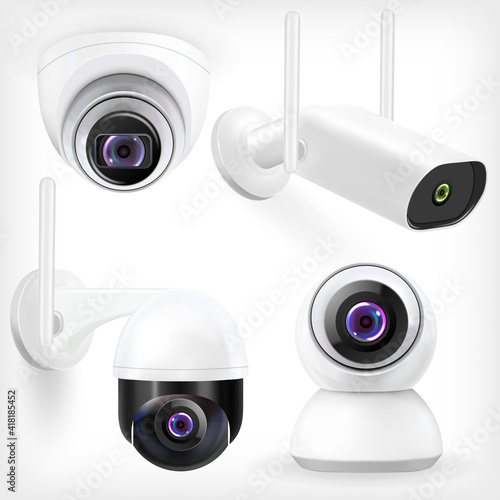 Cctv systems. Security cameras house electronic smart technologies decent vector realistic set