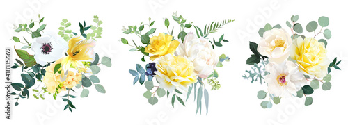 Yellow rose, hydrangea, white peony, tulip, anemone, spring garden flowers