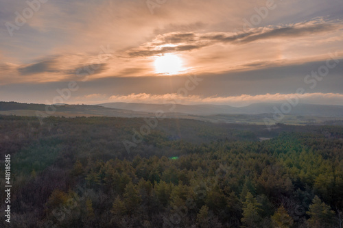 Beautiful sunset overt the forest from drone view © SAndor