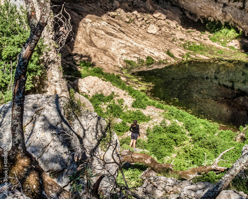 Escursionista nel Pischina Urtaddala, Supramonte di Urzulei, Sardegna. photo