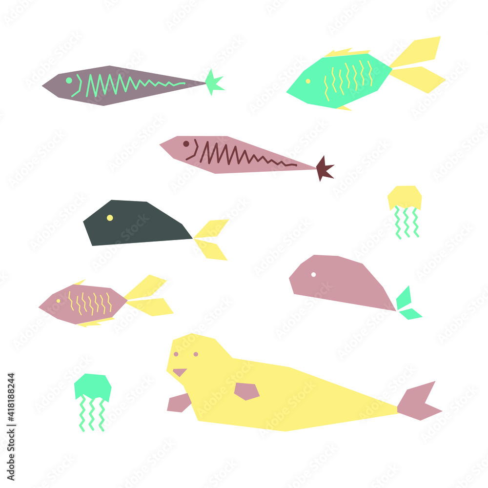 Illustration of fishes and seal vector Illustration of fishes and seal vector