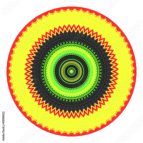 Creative multicolored points round symbol. Abstract symmetrical logo. Mosaic colorful beautiful beads. Circle dots modern pixel floral art icon. colored pattern ornament wheel decorative illustration.