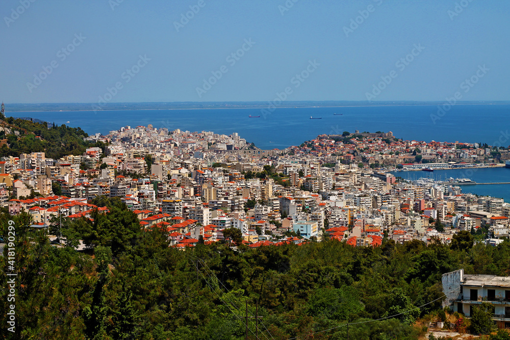 View of Kavala city with  Aegean Sea, Northern Greece.
