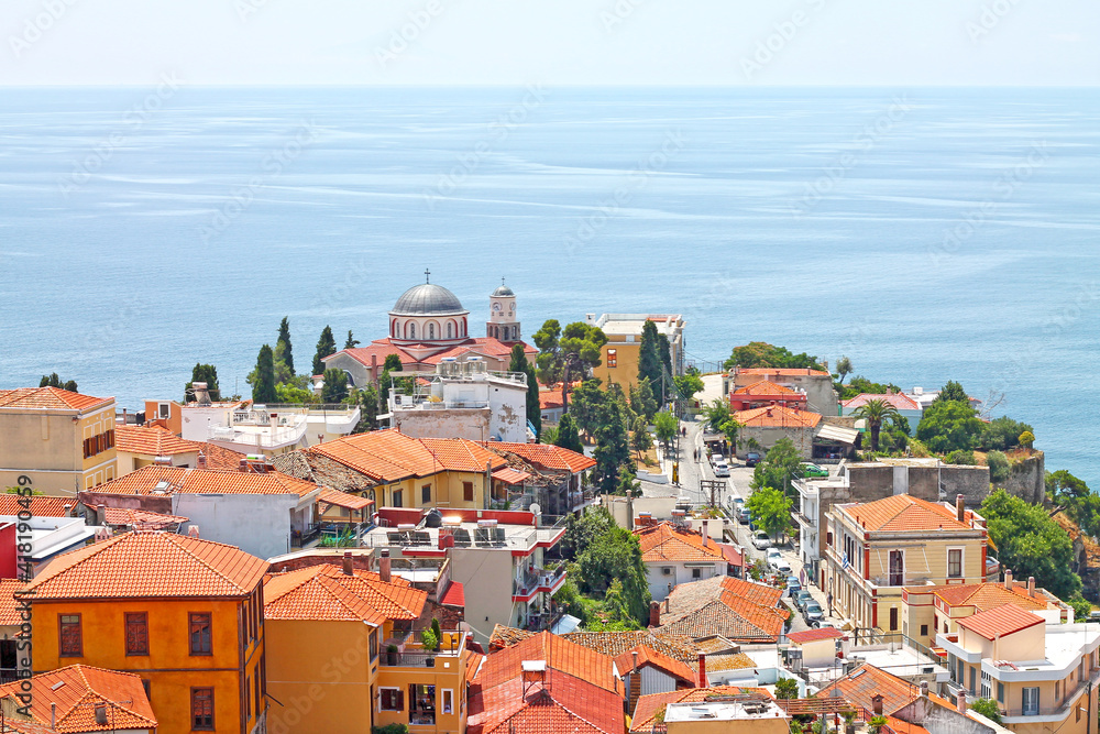 View of Kavala city with  Aegean Sea, Northern Greece.