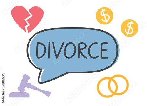 divorce written in speech bubble- vector illustration