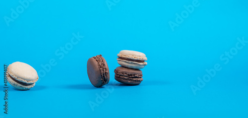 macarons on blue and yellow background