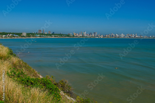 Joao Pessoa, State of Paraiba, Brazil on February 17, 2009. Partial view of the city showing buildings and the sea. © Cacio Murilo