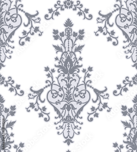 Damask seamless pattern element. Vector classical luxury old fashioned damask ornament, royal victorian seamless texture for wallpapers, textile, wrapping. Vintage exquisite floral baroque template.