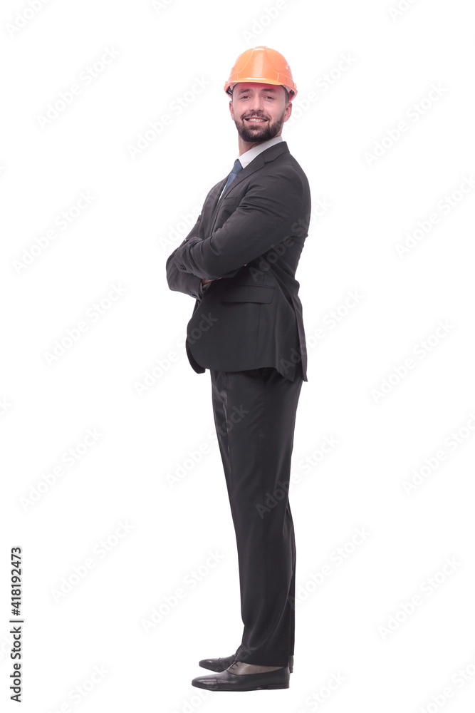 side view.businessman in helmet looking at copy space. side view.businessman in helmet looking at copy space.