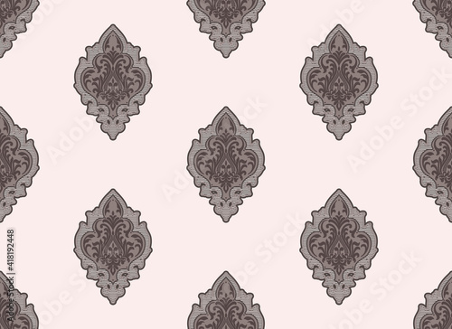 Damask seamless pattern element. Vector classical luxury old fashioned damask ornament, royal victorian seamless texture for wallpapers, textile, wrapping. Vintage exquisite floral baroque template.