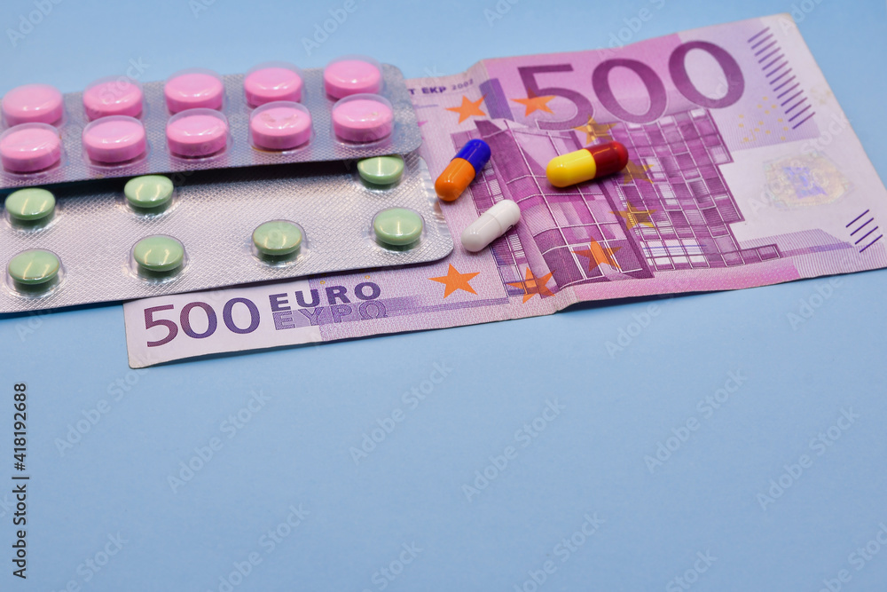 Original photograph of drugs on a blue background and 500 euro bills. Original photograph of drugs on a blue background and 500 euro bills.