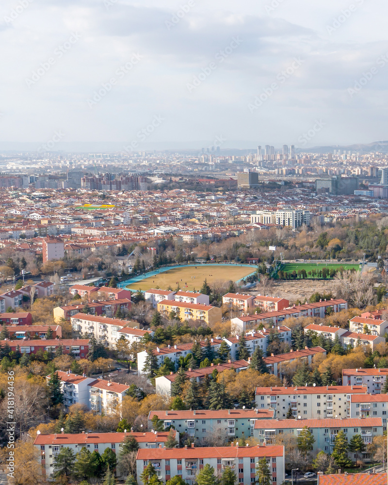 Ankara, Turkey - February 9 2021: .Panoramic Ankara view with Anittepe district. Ankara, Turkey - February 9 2021: .Panoramic Ankara view with Anittepe district.