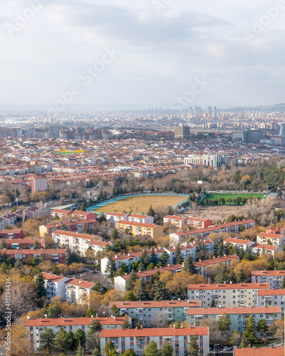 Ankara, Turkey - February 9 2021: .Panoramic Ankara view with Anittepe district.