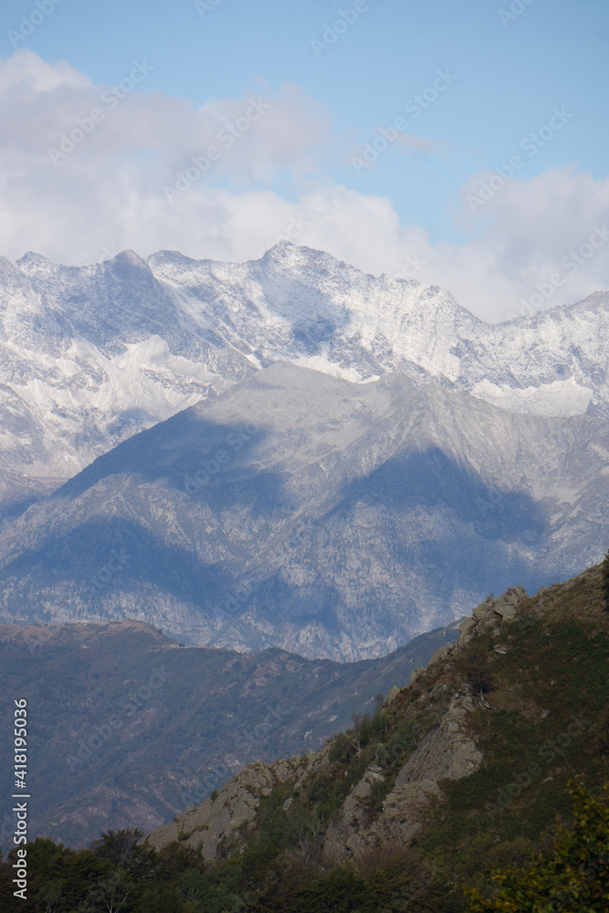 Naklejka premium The mountains and nature of the Ossola Valley near the town of Mergozzo, Italy - September 2020.